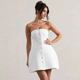 Buttoned Tube Fitted Mini Dress-Outfit