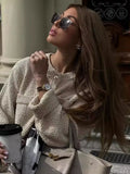 New Autumn / Winter Loose Casual All False Pocket Round Collar Sweater Button Cardigan Women's Wear-Outfit