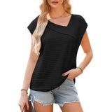 Fongt Women's Summer Slanted Fashion Leisure Short Sleeve Fashion Shirt T-Shirt