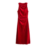 New Velvet Sleeveless Pleated Midi Dress 8387887-Outfit