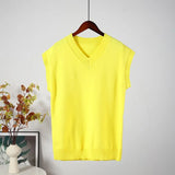 Women Knitted V Neck Sweater Vest Solid Loose Sleeveless Ladies Pullover Tops Casual Fashion All-match Female