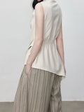 Fongt Texture Sleeveless Top Summer New T-Shirt With Waist Design Temperament White T-Shirt Women + Striped Pants
