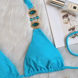 Fongt New Swimsuit Crystal Diamond Swimsuit Sexy Swimsuit Solid Color Strap Metal Chain Accessories