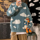 New Fashion Men Sweaters Unisex Knitted Pullovers Lovers Clothing Cute Cartoon Print Raglan Sleeve Spring Autumn Warm