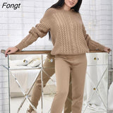 Autumn and Winter Knitted Two-piece Casual Fried Dough Twist Pullover Set Long Sleeve Top Thick Sweaters Women