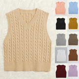 Fongt Sweaters Women's Knitted Vest Jumper V-Neck Vest Sweater Sleeveless Top