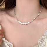 Galaxy Silver Pearl Necklace-Outfit