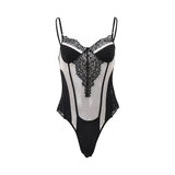 Fongt Lace Hollow Out Mesh Gauze Tight Onesie, Summer Hot Style Flounce Wrap Buttock Short Skirt Suit-Outfit