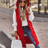 New Fashion Casual Solid Color Hooded Slim Temperament Sleeveless Cardigan Warm Cotton Padded Coat Ladies Winter