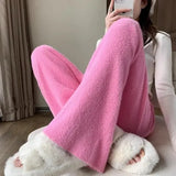 Fuzzy Wide-Leg Drawstring Sweat Pants-Outfit
