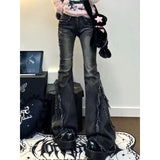 Fongt High Street Design Hair-Side Micro-Tipped Jeans Women Autumn Low-Rise Loose Thin Broad Leg Trousers