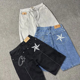 Devil Island Jeans Star Embroidered Jacket High Street Vintage Shorts-Outfit