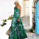 Fongt Spring Summer New Fashion Women's Print Sexy Slanted Shoulder Dress Dress Direct