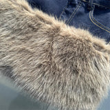 Faux Fur Patchwork Denim Mini Skirt-Outfit