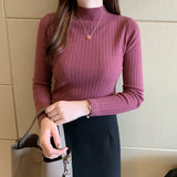 Fongt And Autumn New Knitted Bottom Shirt Women Semi-High-Collar Solid Color Inside And Outside Wearing A Long-Sleeved Sweater In The