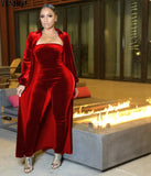 2 Piece African Jumpsuit Set Dresses For Women Velvet African Clothes Dashiki Elastic Bazin Off Shoulder Pants Famous Suit