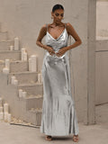 Summer Backless Sexy Maxi Dress Spaghetti Strap Metallic Bodycon Dress Elegant Party Evening Long Dresses for Women