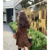 Fongt Design-Sensitive Cocoa Wave Point Slashing Trumpet Sleeves Wave Dot Dress In Autumn 2025