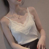 Fongt Sling Vest Women In Autumn With Velvet Thick Lace Knitted Bottom Shirt Sleeveless Top In