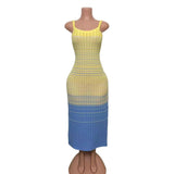 Fongt Retro Gradient Striped Knitted Dress Sleeveless Sling Skirt Slime-Skinny Sweater Skirt