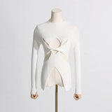 Fongt Style Knitted Women 2025 Spring New Half-High Collar Slimming Thin Knot Hollow High-End Feel