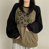 Vintage Raglan Long Sleeve Patchwork Sweatshirt-Outfit