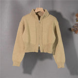 New 2021 Women's Autunm Winter Sweaters Zippers Cardigans Knitted Vintage Fashionable Elagant Short Tops