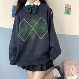 Sweaters Women Argyle Pullovers Winter Geometric Pattern Tops Ladies Casual Oversized Knitted Sweaters Pull Femme