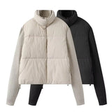 Fongt New Women's Fashion Splicing Long Sleeve Warm Cotton Jacket Jacket