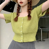 Fongt Spring And Summer New Korean Version Short Short Sleeve Jacket Female Small U Collar South Korea East Gate Thin Knit Cardigan-Outfit
