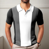 Fongt Men's Dress Summer Green Striped Knitted Jersey Over-Necked Short-Sleeved POLO Shirt T-Shirt Blouse Men's
