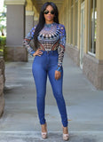 Women Bodysuits Ethnic Sexy Long Sleeve Shirt Jumpsuit Bodysuit Stretch Leotard Slim Print Bodycon Summer Bodysuit Tops-Outfit