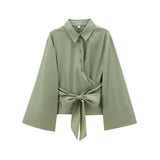 Fongt Women's Clothing 2025 Spring New Double Sturgeon Silk Repair Slim Bow Tie With Short Shirt