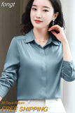 Women Shirts Satin Long Sleeve Blouse Women Fashion Elegant White Shirt Solid Basic Womens Tops and Blouses New Female