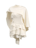 Fongt Temperament Light Luxury Lady Style Short Dress 2025 Autumn Shawl Ribbon Bare Back Sexy Slimming Dress Female Tide