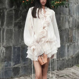 Fongt Sweet Dress Women's Spring 2025 New Flowers Spliced High-End Feeling With Lantern Sleeves Short