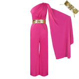 Fongt Women's 2025 Spring And Summer New Fashion Temperament Collar Splicing Folding OL High-Waisted African Jumpsuit