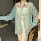 Fongt Silk Cardigan Small Loose Thin Long Sleeve Sunscreen Shirt Women's Summer Design Sense Back Open Fork Shirt