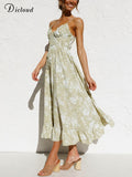 Sexy Summer Dresses For Women 2022 Spaghetti Strap Sleeveless Floral Print Party Long Dress Beach Vacation New
