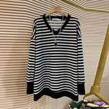 Basic Striped Spliced Pullovers Spring Autumn Female Clothing Casual Loose V-Neck Fashion Commute Long Sleeve T-shirt New-Outfit