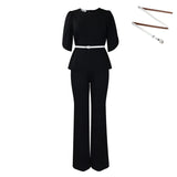 Fongt Women's 2025 New Fashion Temperament Elegant Solid-Colored Top Leg Pants Two-Set Set