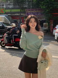 Fongt Special Price Does Not Return] Xiu Xixi Autumn Shoulder Wool Bottom Shirt Long-Sleeved Knitted Shirt Women's Top 25149