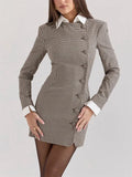 Plaid Buttoned Collar Long Sleeve Mini Dress-Outfit