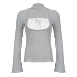 Patchwork Pleat Fungus He Long Sleeve Tee-Outfit