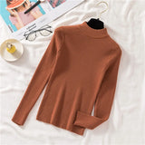 Autumn Women Pullover Sweater Half Turtleneck Long Sleeve Knitted Jumper Winter Elastic Solid Basic Ladies Blouse New