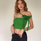 Fongt Spring New Fashion Sexy French Three-Dimensional Flower Ribbon Hanging Neck Stitching Wipe Chest Vest