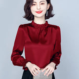 Fongt Spring 2023 New Pressure Pleated Wood Ear Shirt Female Satin Foreign Style Small Shirt Gentle Wind Bubble Sleeve Jacket-Outfit