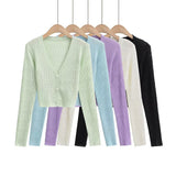 Trend Women's Wear Gentle Girl Knitted Cardigan Summer New Thin Slim Pearl Button Long-Sleeved Blouse-Outfit