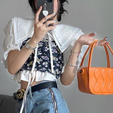 Elegant Floral Blouse Women Kawaii Vintage Sweet Casual Puff Sleeve Blouse Female Chic Two Piece Suit Party Blouse