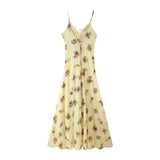 Fongt Women's Explosive French Sling Print V-Neck Sleeveless Sling Skirt